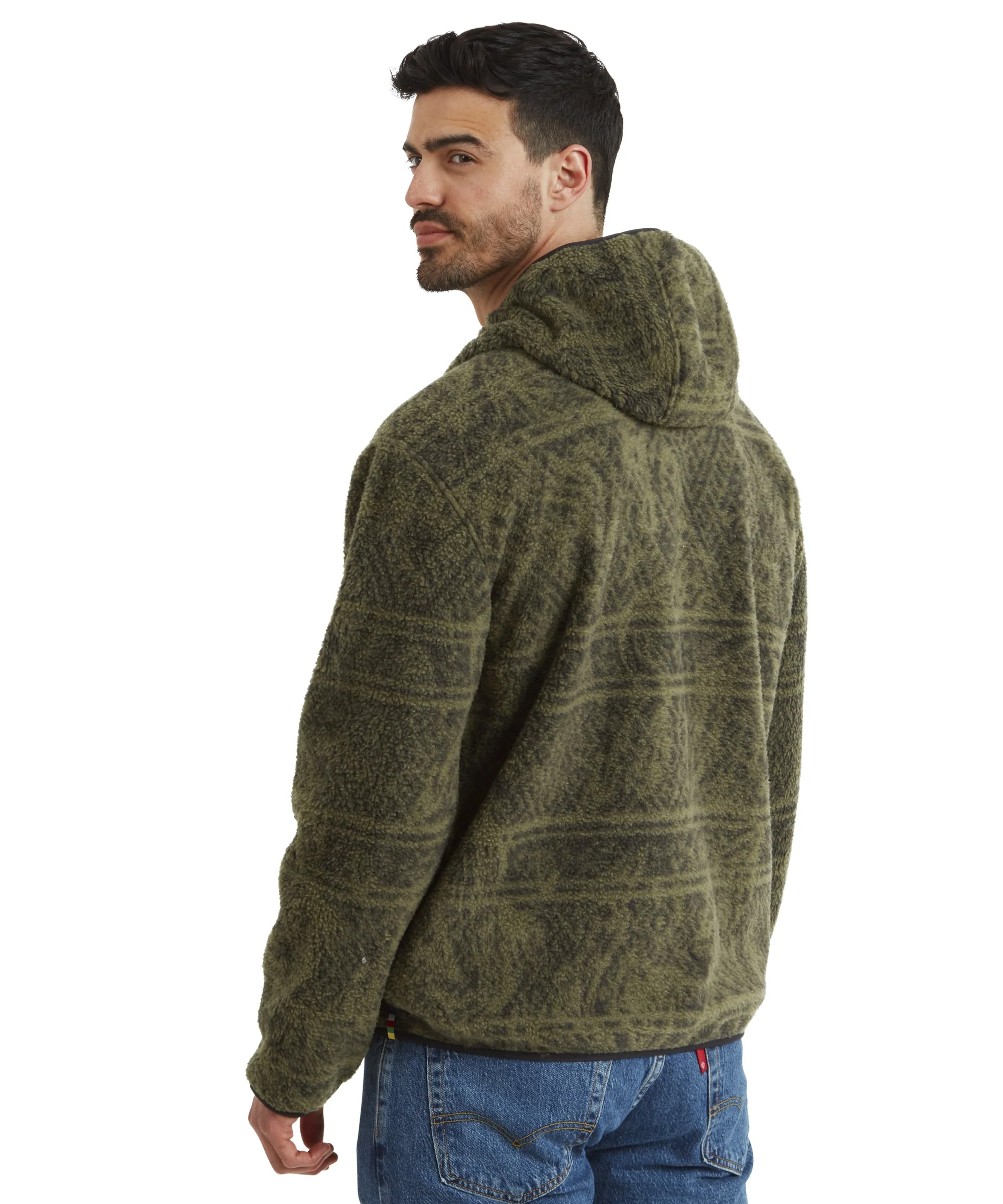 Uddesya Quarter Zip Sherpa Fleece Hoodie - Evergreen Topo - Image 5