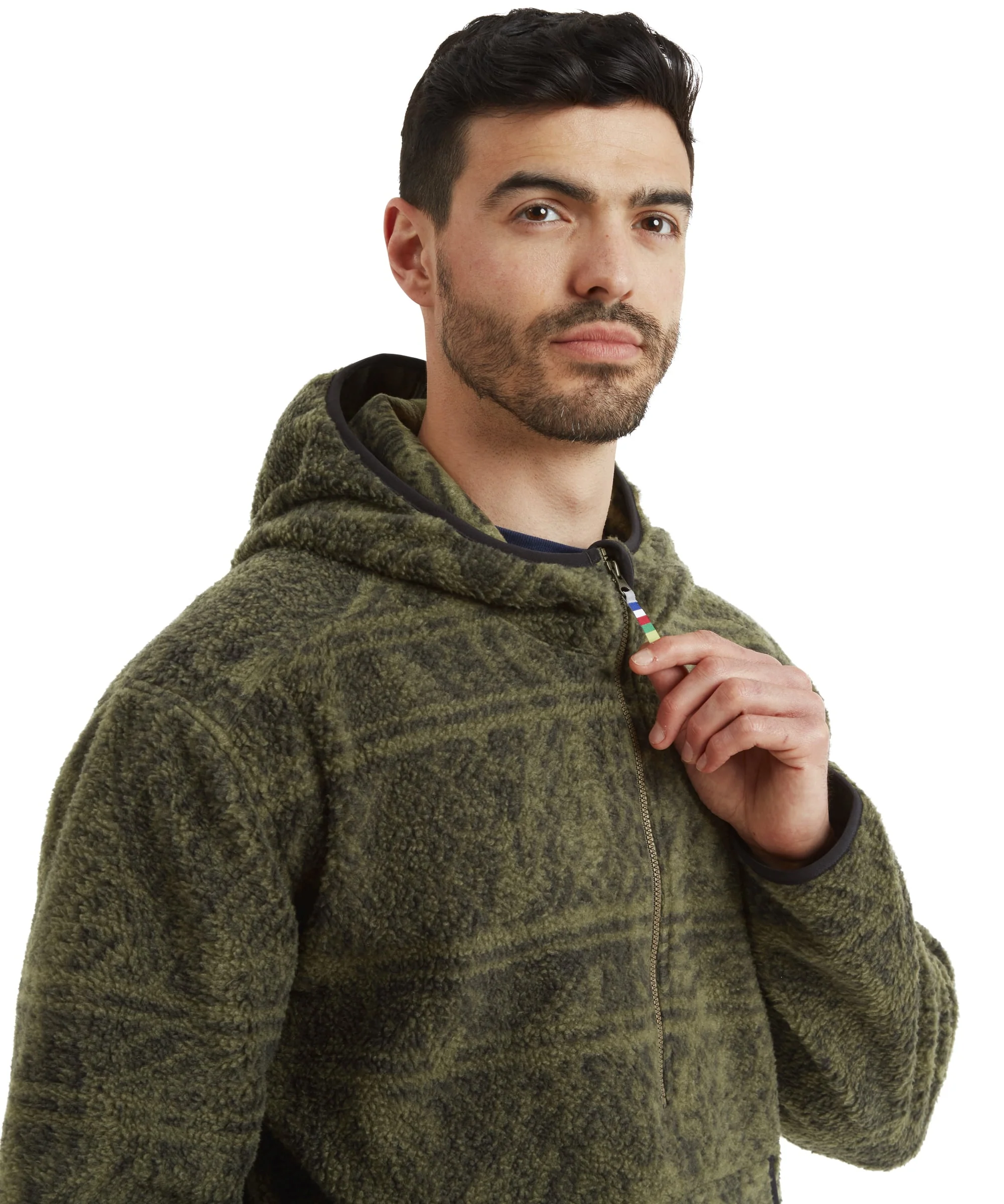 Uddesya Quarter Zip Sherpa Fleece Hoodie - Evergreen Topo - Image 6