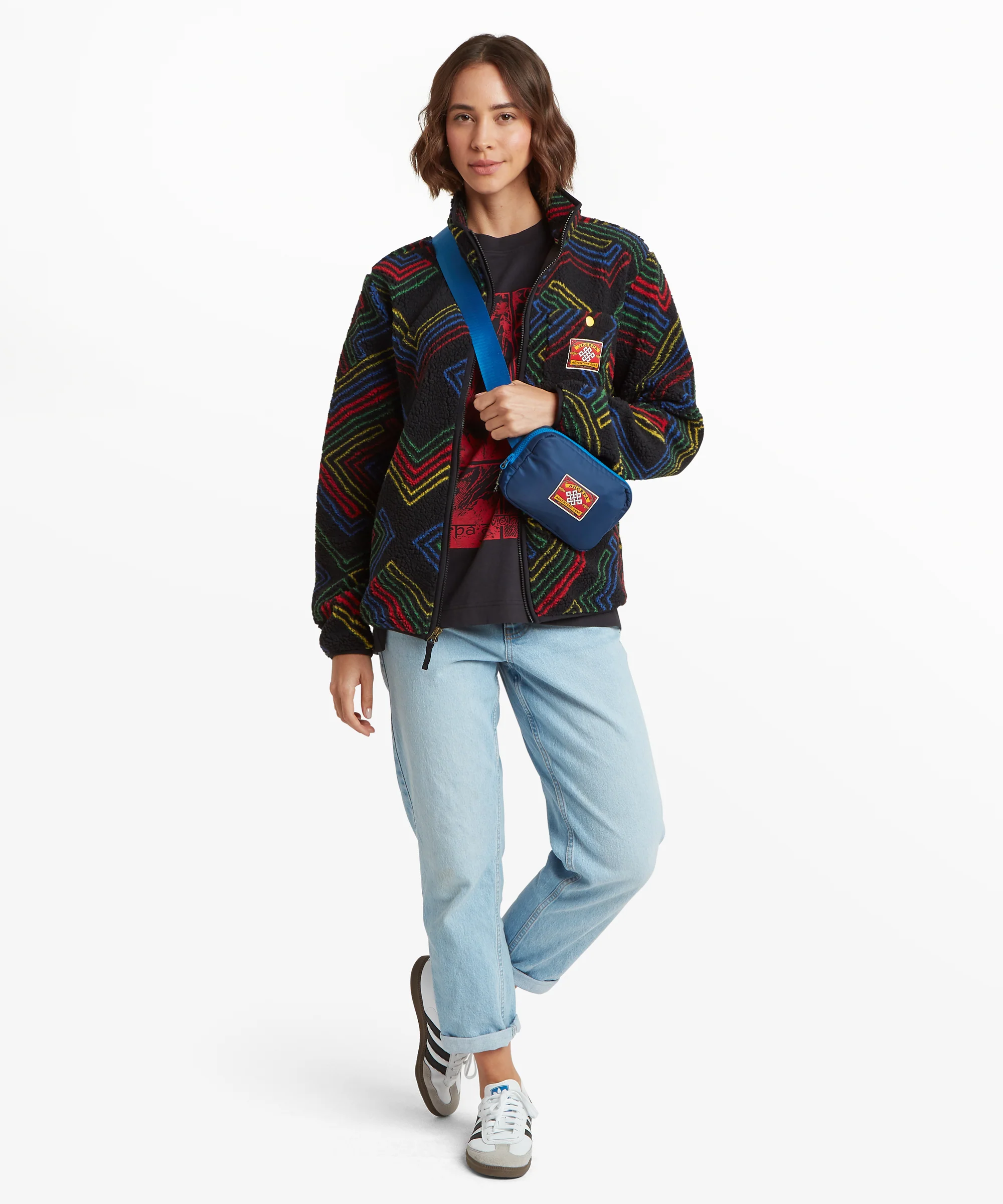 Tarcho Printed Full Zip Fleece  - Black Geo Stripes - Image 6