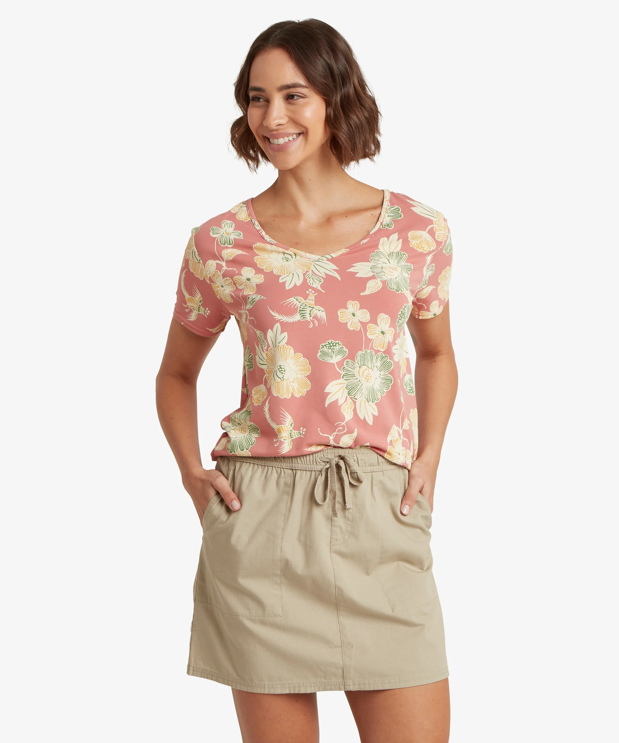 Neha V-Neck T-Shirt - Floral Brick Dust Floral - Image 2
